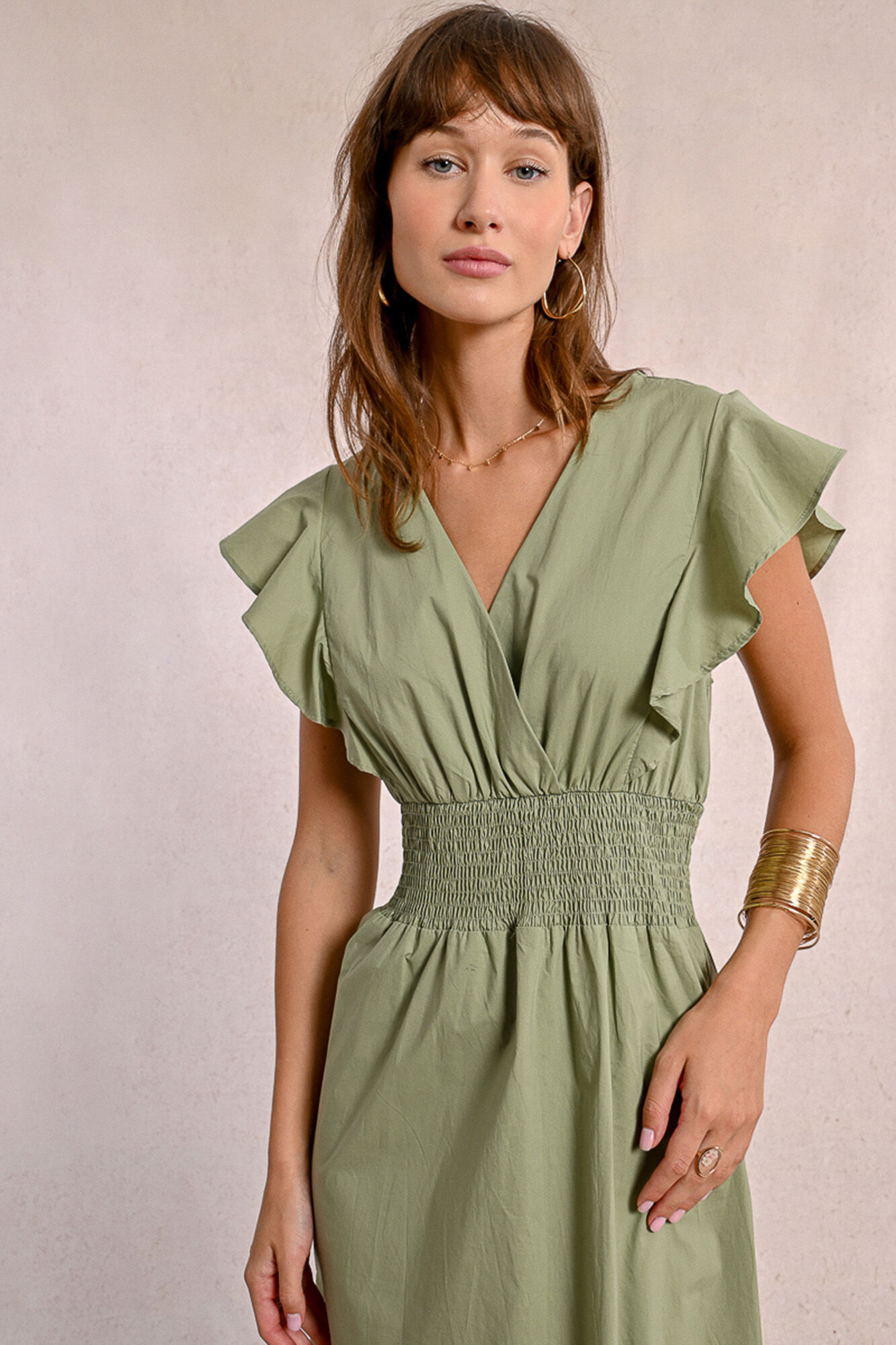 Molly Bracken Vestido de manga curta de borboleta com folhos