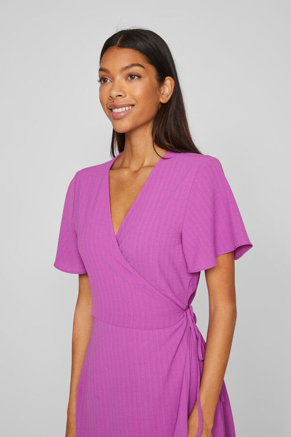 Vila Vestido midi de manga corta cruzado Fucsia