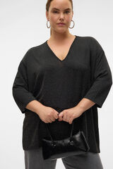 Vero Moda Curve Jersey cuello pico l&uacute;rex talla grande Negro