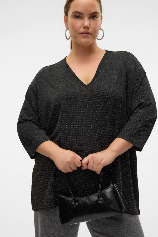 Vero Moda Curve Jersey cuello pico l&uacute;rex talla grande Negro