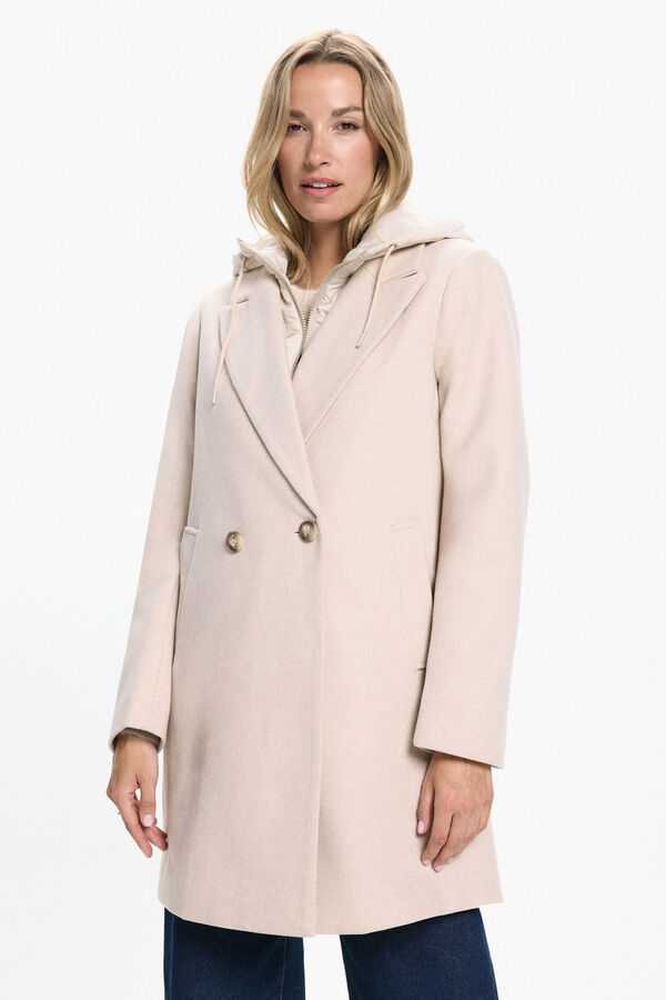 Vero Moda Abrigo largo de pa&ntilde;o con forro extraible Beige