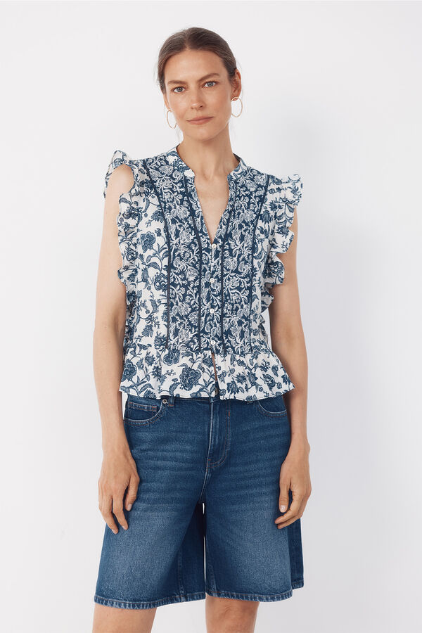 Cortefiel Blusa folhos Azul