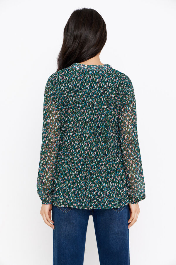 Cortefiel Blusa plisada cuello redondo Estampado verde