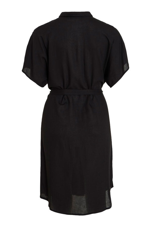 Vila Vestido camisero midi de viscosa y lino Negro