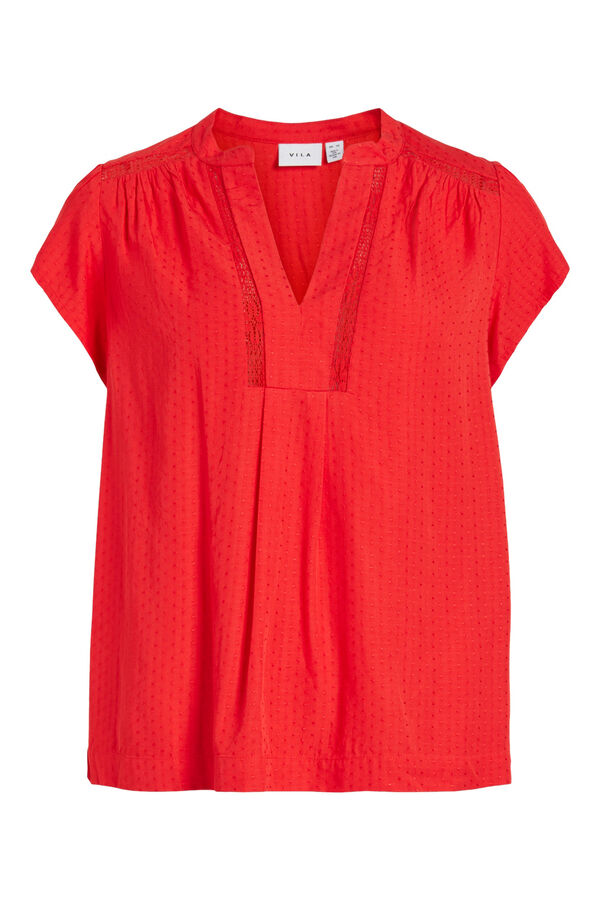 Vila Blusa de manga curta com decote em bico Vermelho