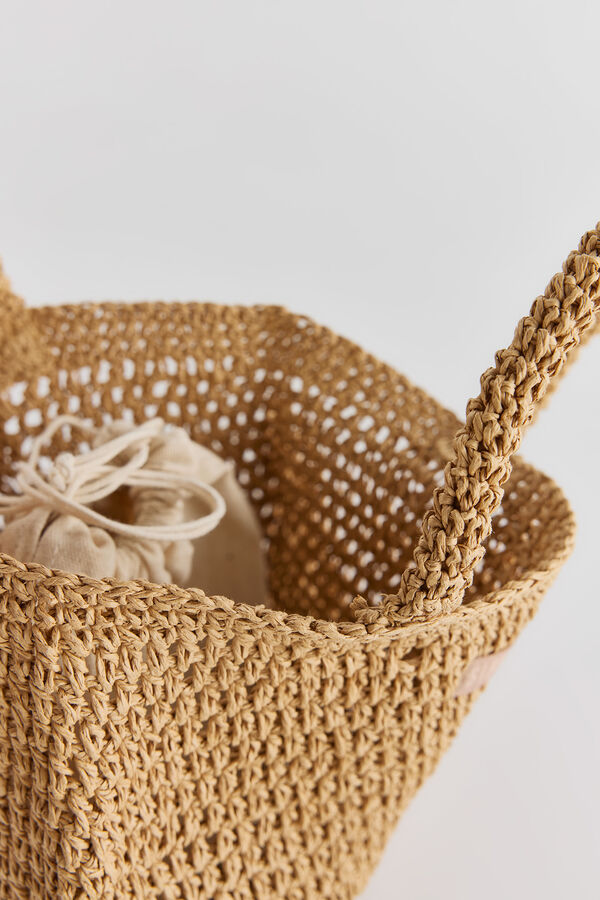 Slowlove Bolso mini de rafia Camel