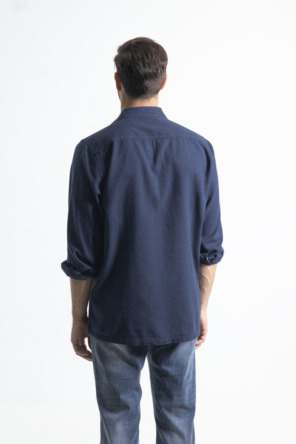 PuroEGO Camisa guayabera lino rafia Azul marino