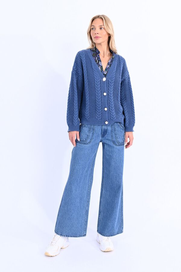Molly Bracken Cardigan de manga comprida em malha mesclada Azul