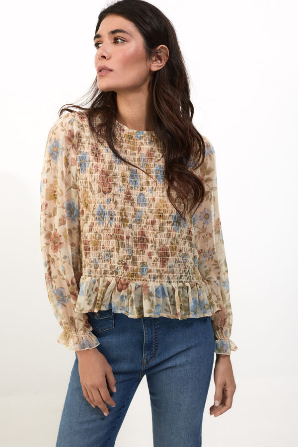 Slowlove Top el&aacute;stico estampado Tostado