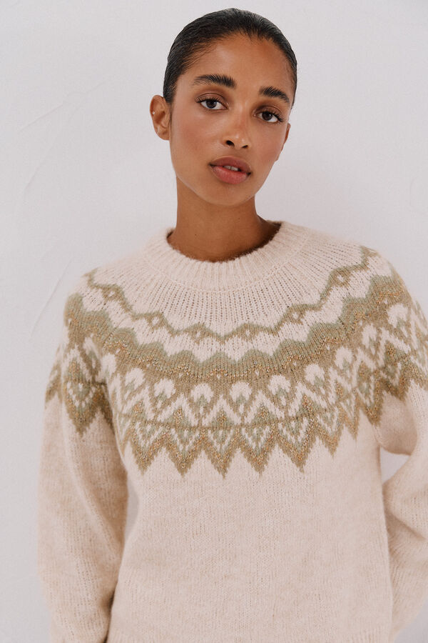 Cortefiel Su&eacute;ter jacquard Fair Isle Ecru