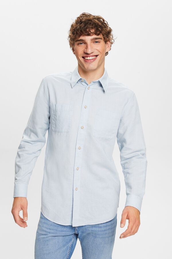 Esprit Camisa básica regular fit con lino Azul