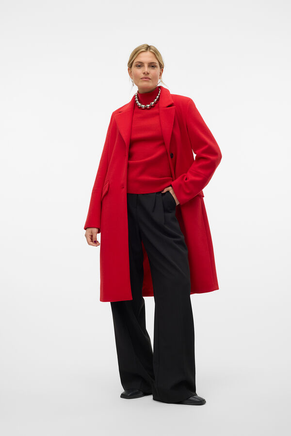 Vero Moda Abrigo midi de pa&ntilde;o con solapa Rojo