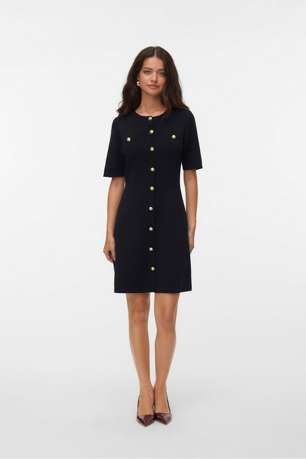 Vero Moda Vestido curto de malha com bot&otilde;es dourados Preto