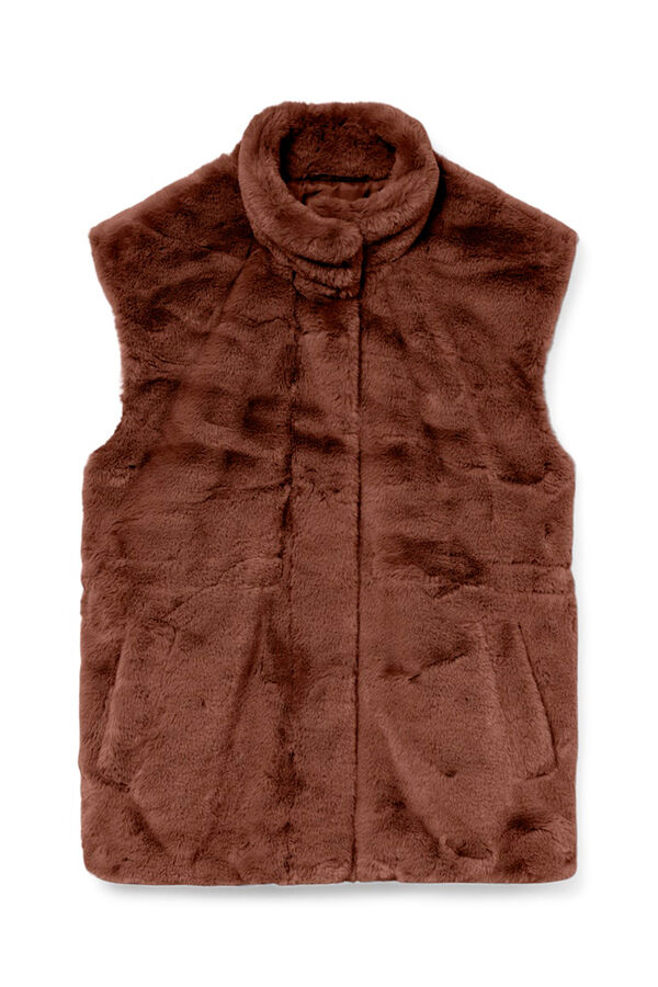Vero Moda Chaleco de pelo cuello alto Marr&oacute;n oscuro
