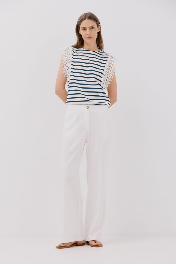 Cortefiel Camiseta manga guipur Estampado azul