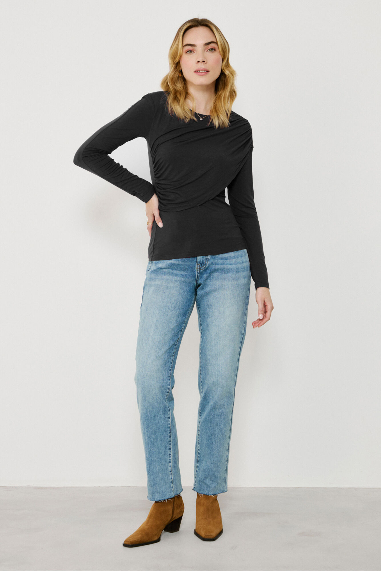 Vila Top de manga larga con detalle drapeado