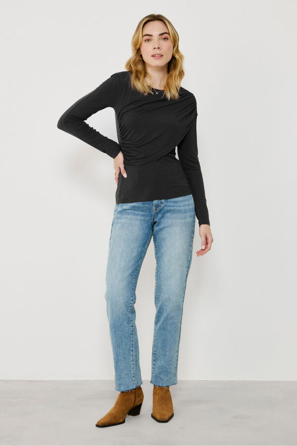 Vila Top de manga larga con detalle drapeado Negro