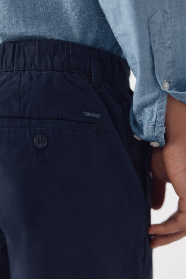 Cortefiel Cal&ccedil;a jogger de popeline com el&aacute;stico regular Azul