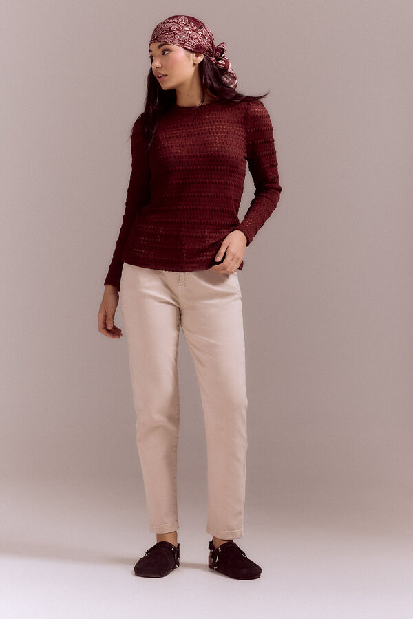 Slowlove Top de punto estructura con manga abullonada Naranja