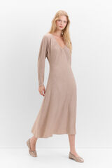 Cortefiel Vestido canalé manga murciélago Beige