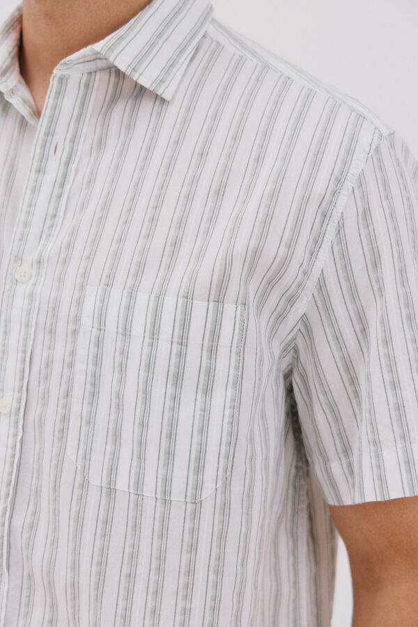 Cortefiel Camisa riscas de manga curta Verde