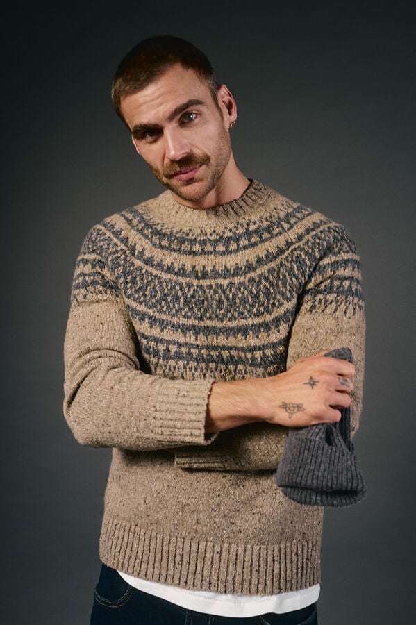OOTO Jersey navide&ntilde;o jacquard cuello caja Beige