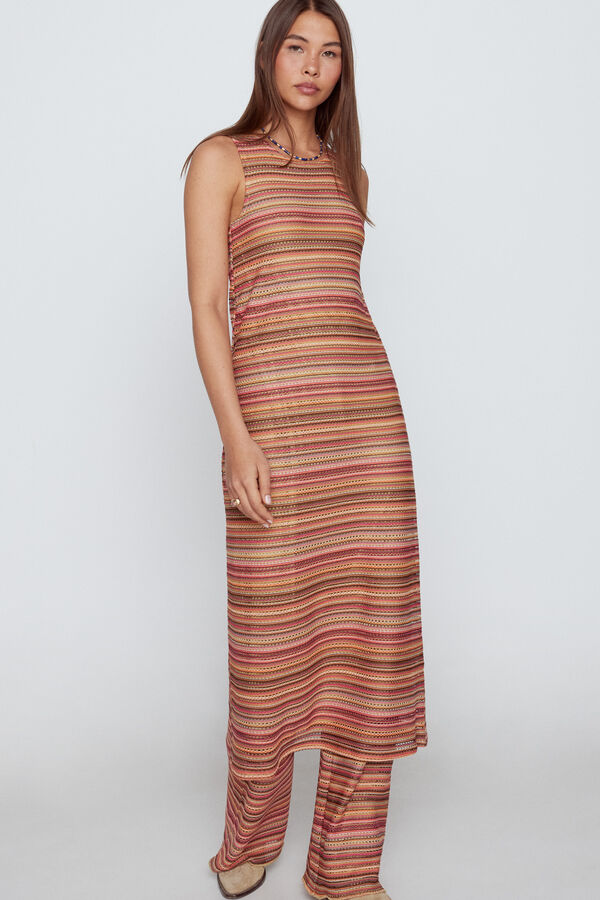 Slowlove Vestido de malha tecido riscas Multicolorido