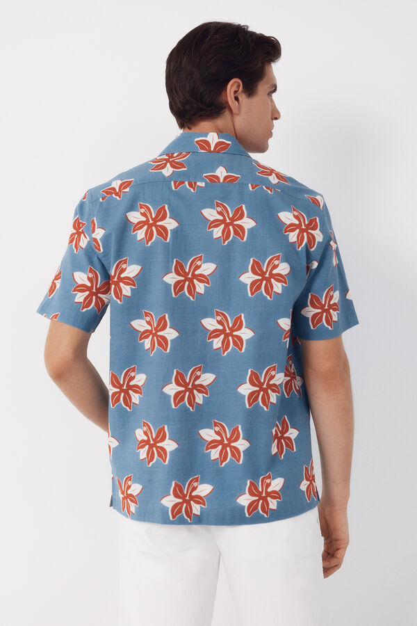 Cortefiel Camisa estampada de manga curta Azul