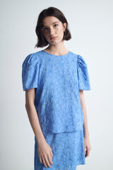 Object Blusa de manga manga curta bordado Azul