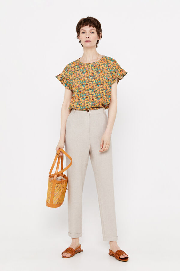 Cortefiel Camiseta volante Estampado verde