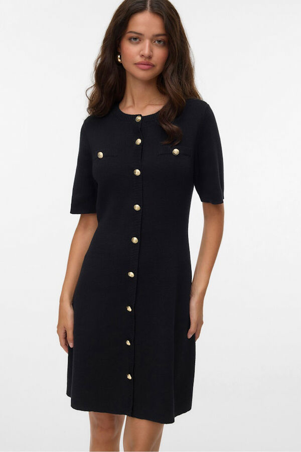 Vero Moda Vestido curto de malha com bot&otilde;es dourados Preto