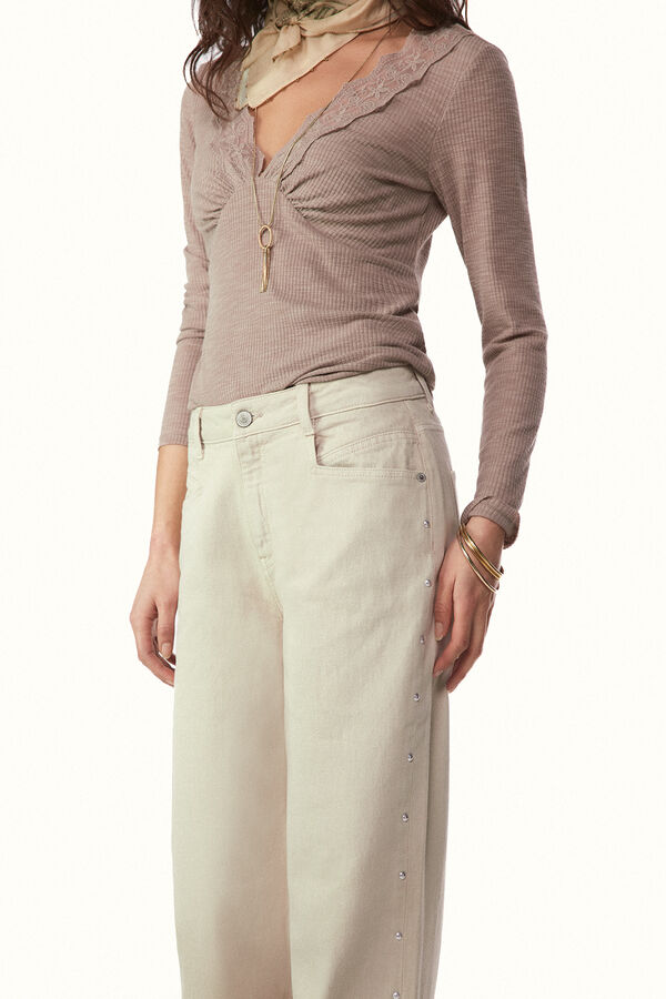 Slowlove Jeans com tachas Ecru