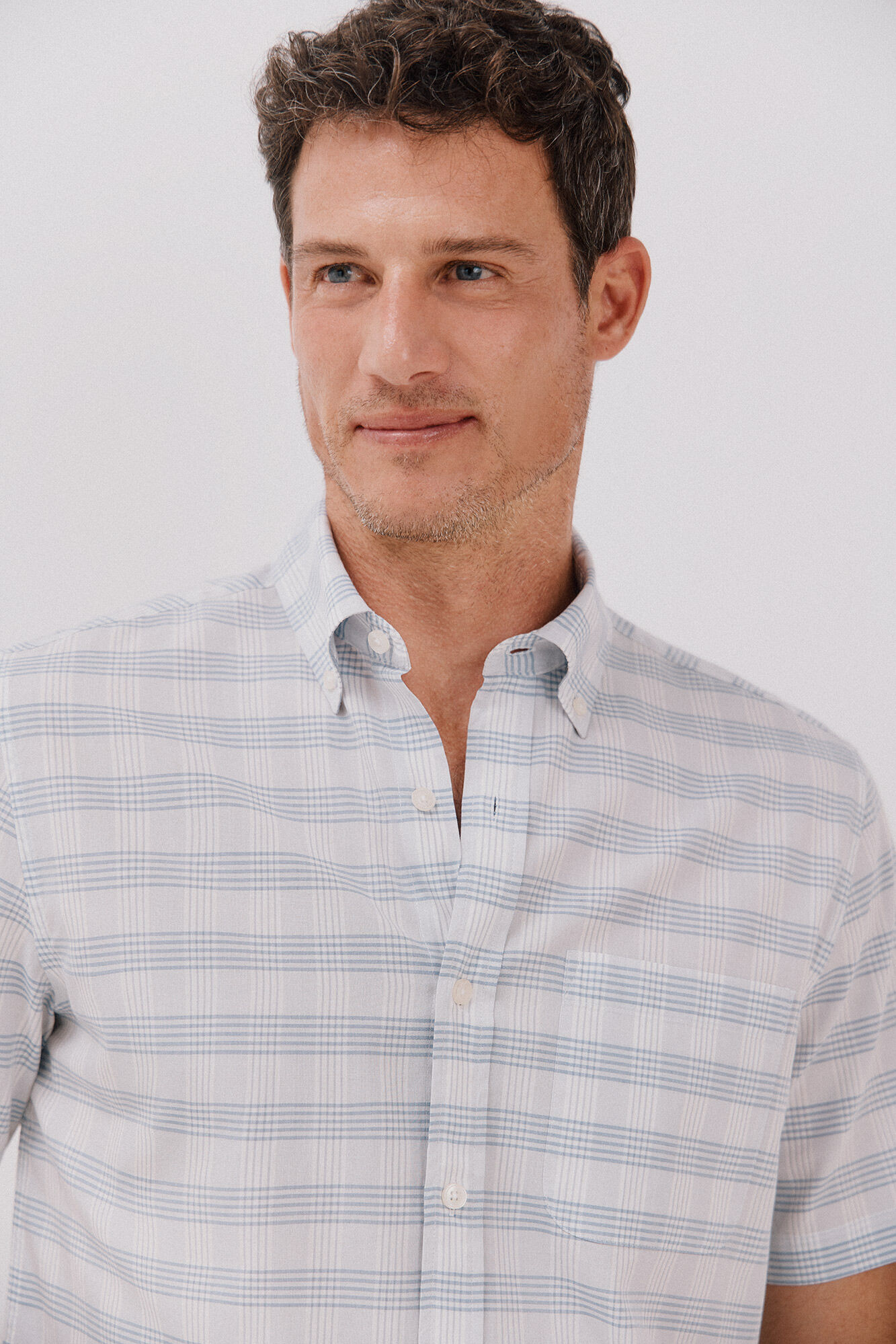 Cortefiel Camisa xadrez de algod&atilde;o tencel com manga curta