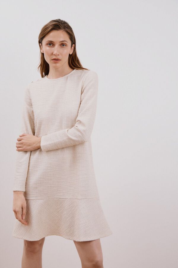 Cortefiel Vestido tweed el&aacute;stico Beige