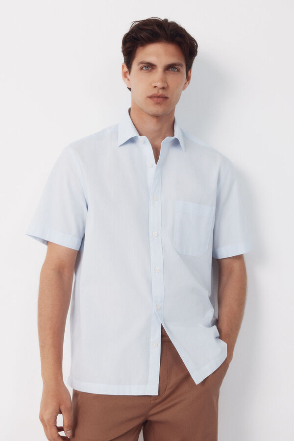 Cortefiel Camisa de riscas de manga curta Azul