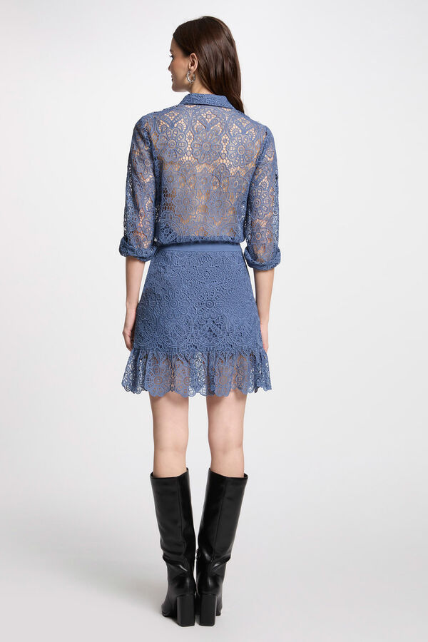 Morgan Saia curta de renda e babados Azul