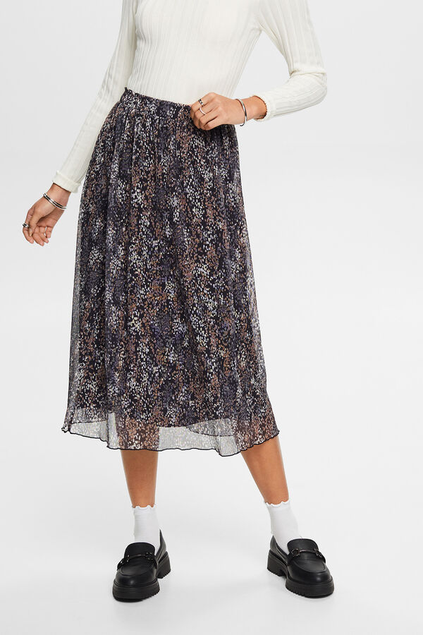 Esprit Falda midi plisada con estampado floral Estampado gris