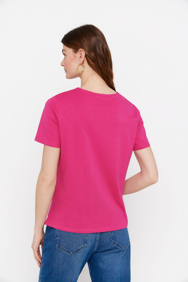 Cortefiel Camiseta bordado floral Fucsia