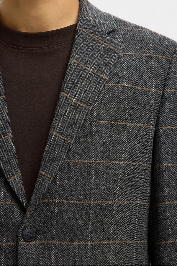 Selected Americana de lana cuadros Gris oscuro