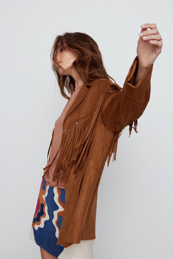 Slowlove Sobrecamisa flecos efecto ante Beige