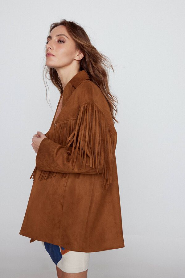 Slowlove Sobrecamisa flecos efecto ante Beige