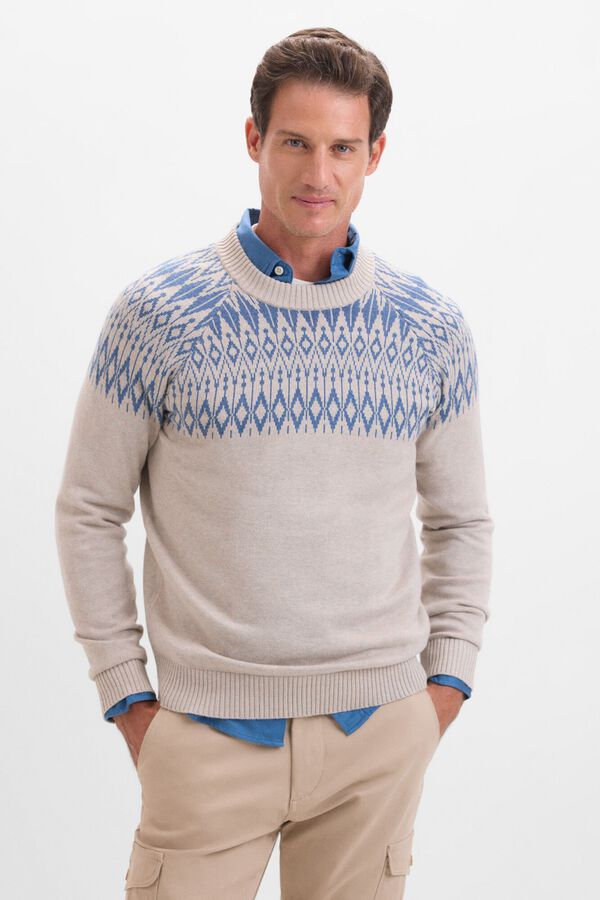 Cortefiel Su&eacute;ter fantasia de algod&atilde;o com gola redonda Ecru