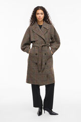 Vila Abrigo largo de lana con cuadros Marr&oacute;n