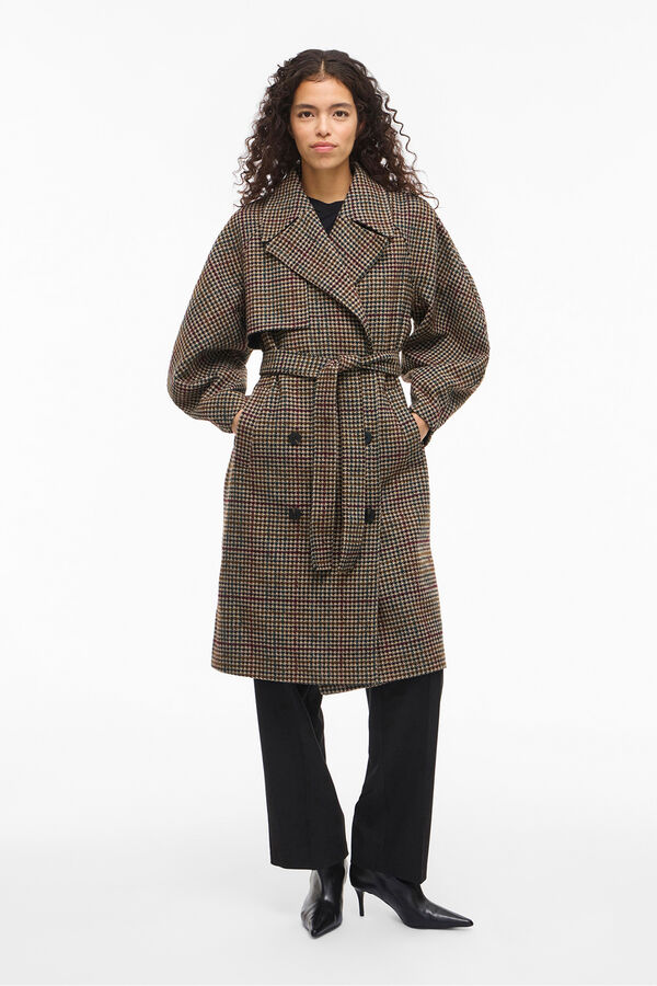 Vila Abrigo largo de lana con cuadros Marr&oacute;n