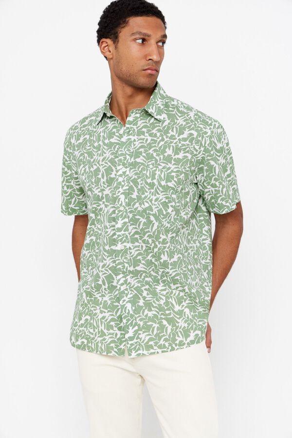 Cortefiel Camisa estampada tecido flam&eacute; Verde