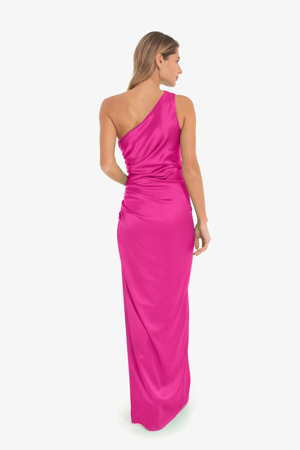 Cupl&eacute; Vestido un tirante sat&eacute;n Fucsia