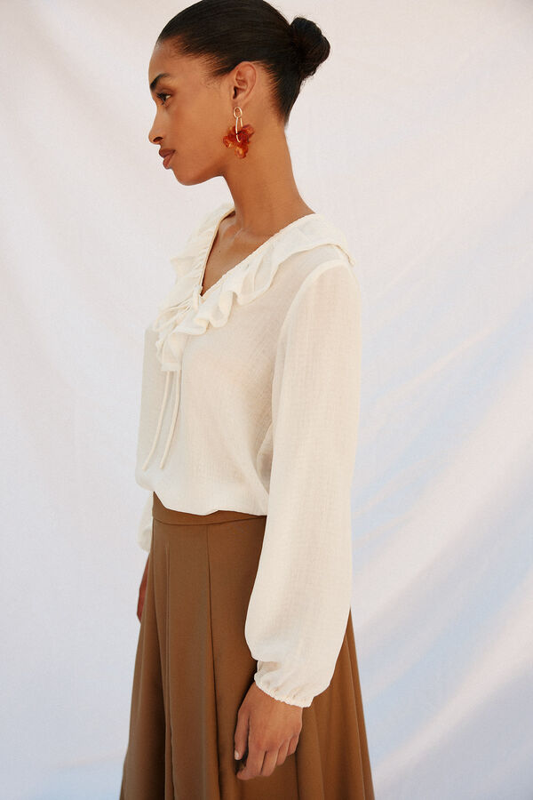 Cortefiel Blusa folhos Branco