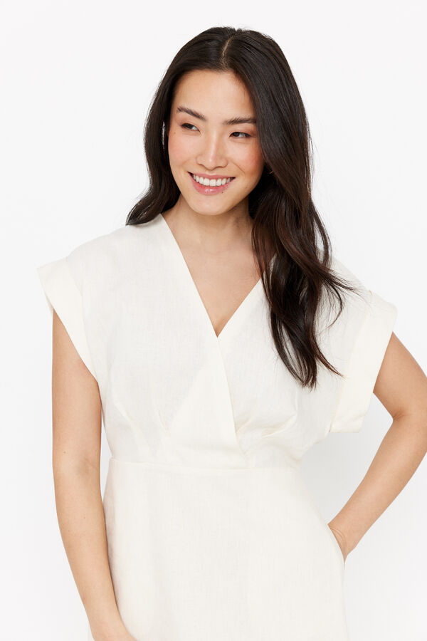 Cortefiel Vestido largo efecto r&uacute;stico Blanco