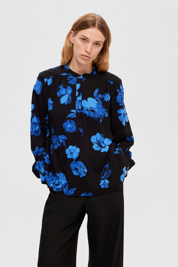 Selected Femme Camisa de manga comprida confecionado com Lenzing ECOVERO Preto