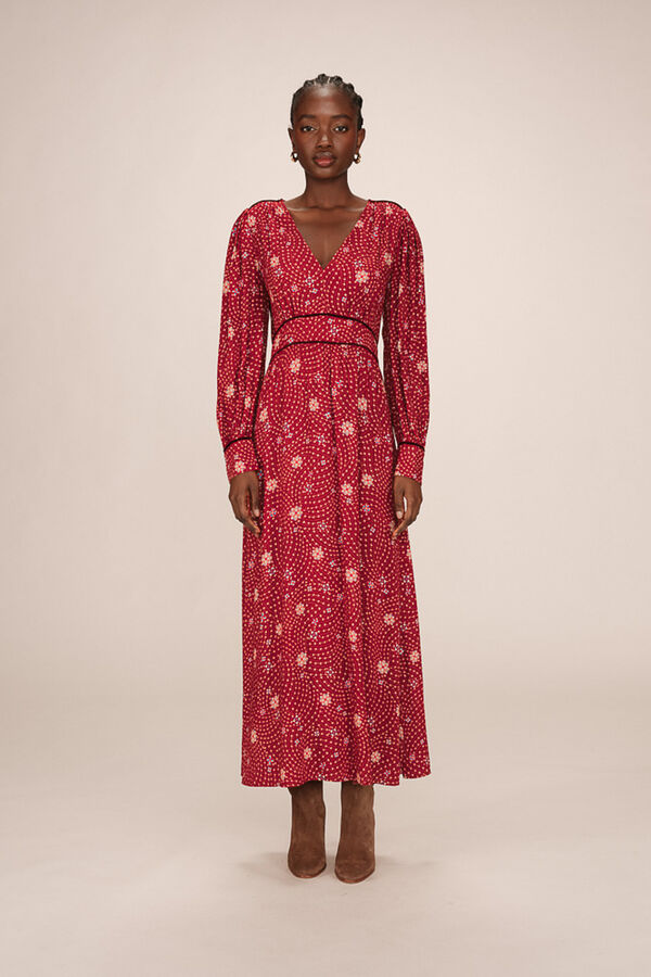 Grace & Mila Vestido longo com decote em V e estampado floral Vermelho